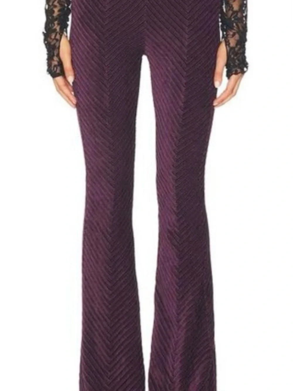 Free People Ribbed Velvet Wide Leg Pants - Plum